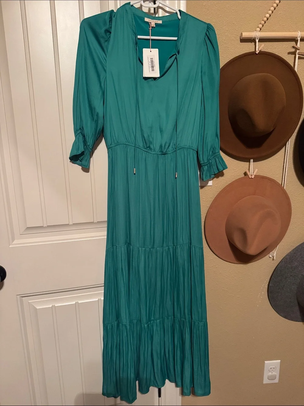 Skies Are Blue Teal V-Neck Tiered Maxi Dress